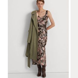 Ralph Lauren Floral Metallic Jacquard Brown Dress